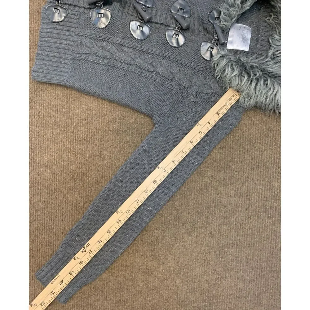 Vintage Justice Sweater Girls 8 Cardigan Fur Collar Cable Knit Toggle Button Y2K